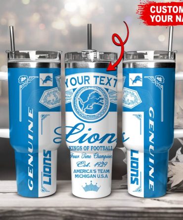 Detroit Lions Nfl Kings Of Football Custom Stanley Quencher 40Oz Stainless Steel Tumbler With Handle