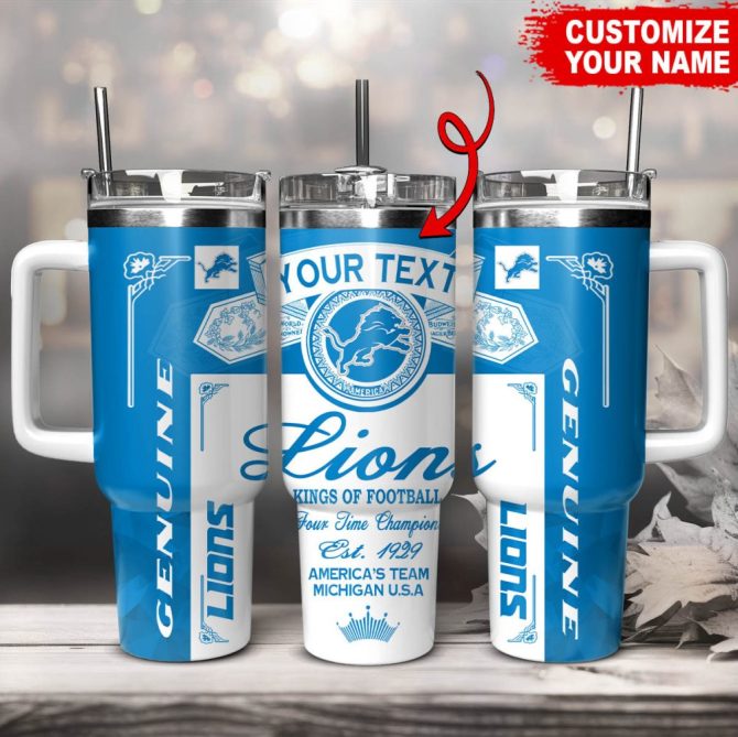 Detroit Lions Nfl Kings Of Football Custom Stanley Quencher 40Oz Stainless Steel Tumbler With Handle