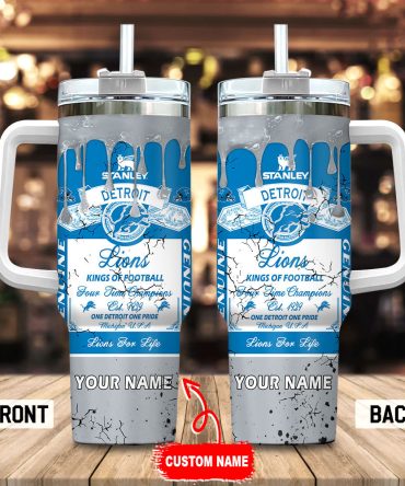 Detroit Lions Nfl Kings Of Football Custom Stanley Quencher 40Oz Stainless Steel Tumbler With Handle