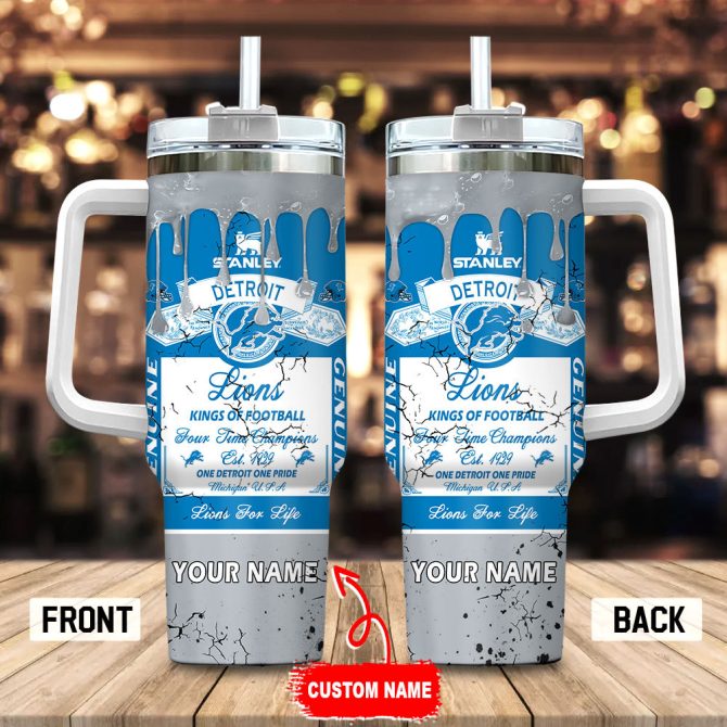 Detroit Lions Nfl Kings Of Football Custom Stanley Quencher 40Oz Stainless Steel Tumbler With Handle