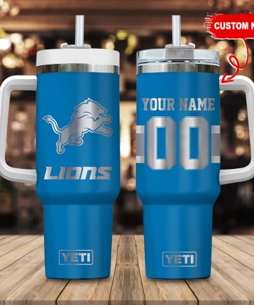 Detroit Lions Nfl Laser Engraved Effect Custom Stanley Quencher 40Oz Stainless Steel Tumbler With Handle