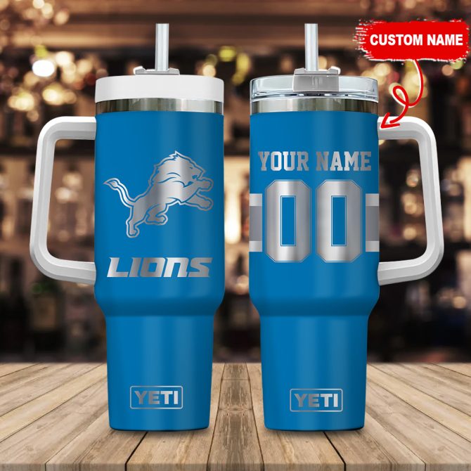Detroit Lions Nfl Laser Engraved Effect Custom Stanley Quencher 40Oz Stainless Steel Tumbler With Handle