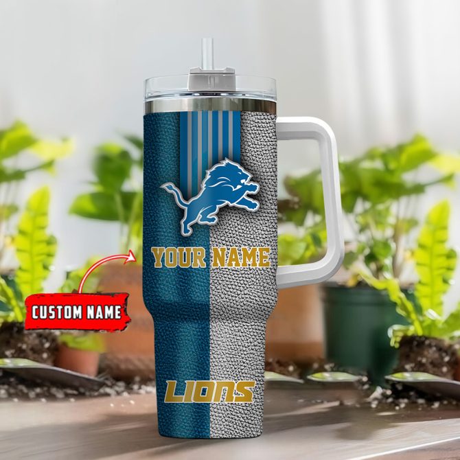 Detroit Lions Nfl Leather Effect Custom Stanley Quencher 40Oz Stainless Steel Tumbler With Handle - Image 2