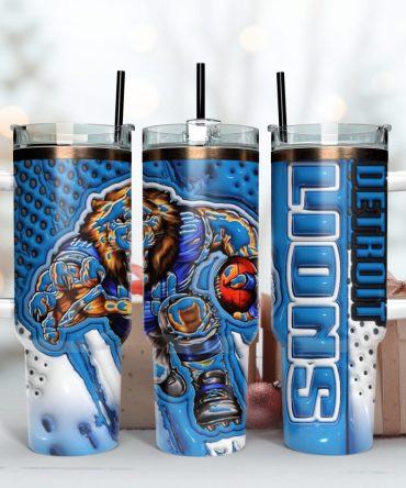 Detroit Lions Nfl Mascot Custom Stanley Quencher 40Oz Stainless Steel Tumbler With Handle