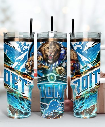 Detroit Lions Nfl Mascot Custom Stanley Quencher 40Oz Stainless Steel Tumbler With Handle