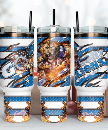 Detroit Lions Nfl Mascot Custom Stanley Quencher 40Oz Stainless Steel Tumbler With Handle