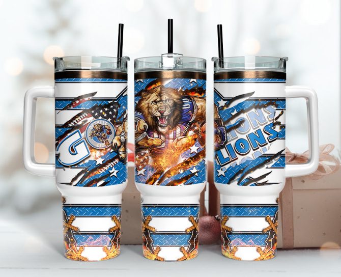 Detroit Lions Nfl Mascot Custom Stanley Quencher 40Oz Stainless Steel Tumbler With Handle