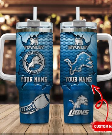 Detroit Lions Nfl Metal Style Custom Stanley Quencher 40Oz Stainless Steel Tumbler With Handle