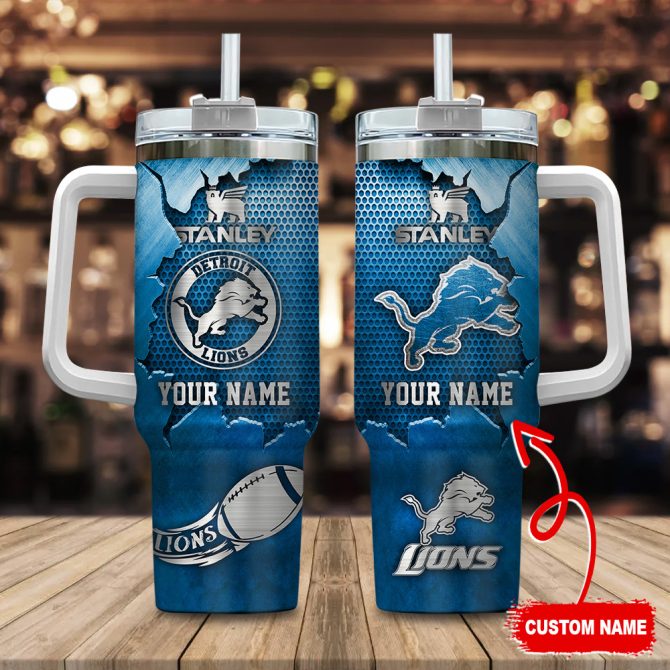 Detroit Lions Nfl Metal Style Custom Stanley Quencher 40Oz Stainless Steel Tumbler With Handle