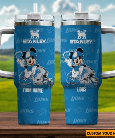Detroit Lions Nfl Mickey Mouse Custom Stanley Quencher 40Oz Stainless Steel Tumbler With Handle