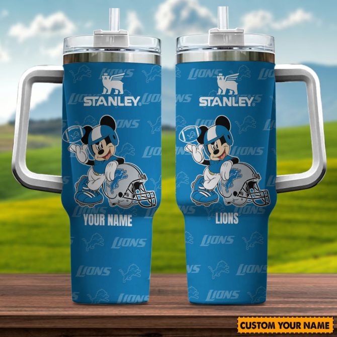 Detroit Lions Nfl Mickey Mouse Custom Stanley Quencher 40Oz Stainless Steel Tumbler With Handle