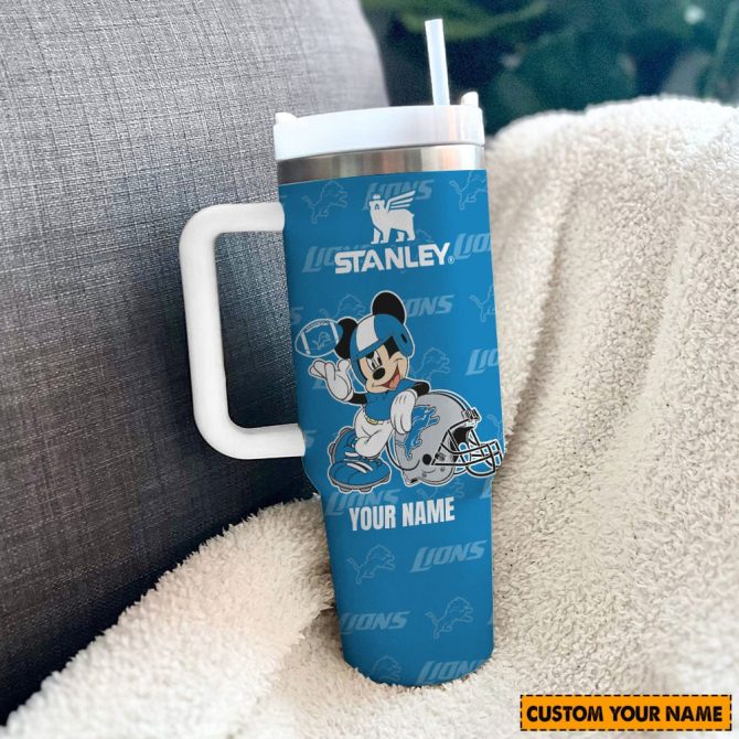 Detroit Lions Nfl Mickey Mouse Custom Stanley Quencher 40Oz Stainless Steel Tumbler With Handle - Image 2
