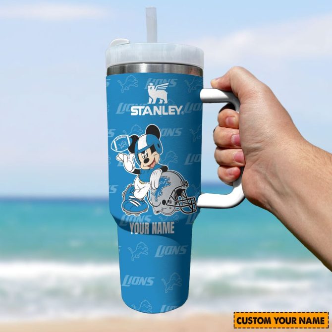 Detroit Lions Nfl Mickey Mouse Custom Stanley Quencher 40Oz Stainless Steel Tumbler With Handle - Image 3