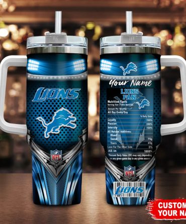 Detroit Lions Nfl Nutrition Facts Custom Stanley Quencher 40Oz Stainless Steel Tumbler With Handle
