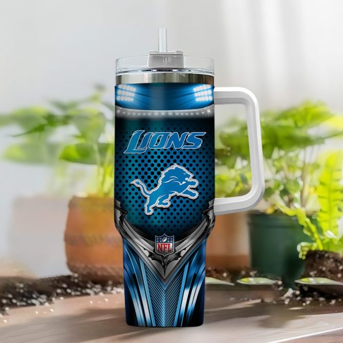 Detroit Lions Nfl Nutrition Facts Custom Stanley Quencher 40Oz Stainless Steel Tumbler With Handle - Image 2