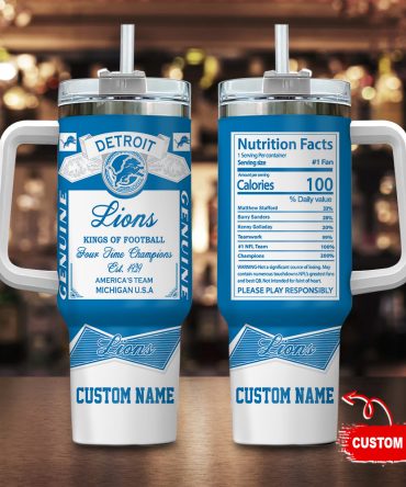 Detroit Lions Nfl Nutrition Facts Custom Stanley Quencher 40Oz Stainless Steel Tumbler With Handle
