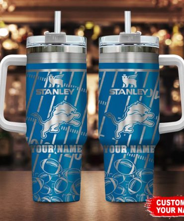 Detroit Lions Nfl Silver Custom Stanley Quencher 40Oz Stainless Steel Tumbler With Handle