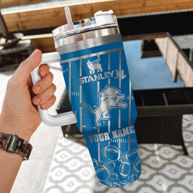 Detroit Lions Nfl Silver Custom Stanley Quencher 40Oz Stainless Steel Tumbler With Handle - Image 3