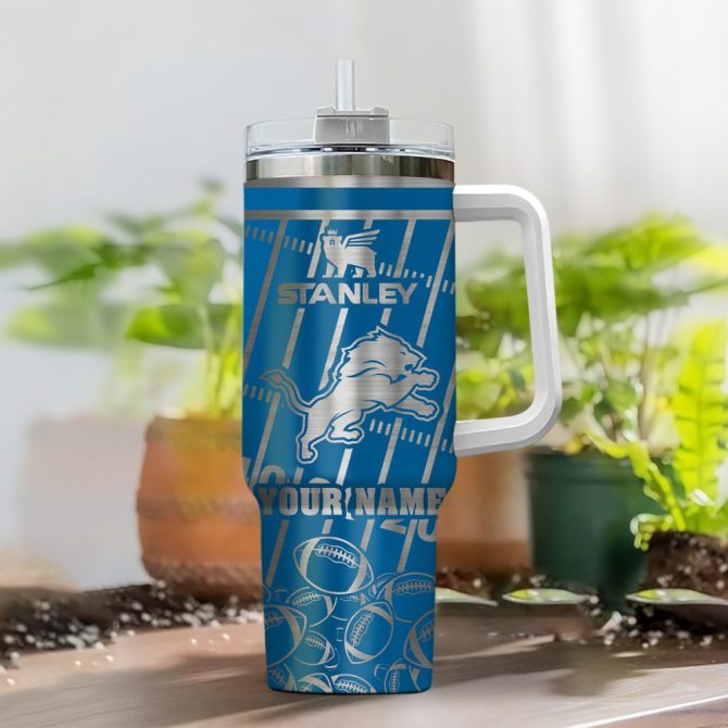 Detroit Lions Nfl Silver Custom Stanley Quencher 40Oz Stainless Steel Tumbler With Handle - Image 2