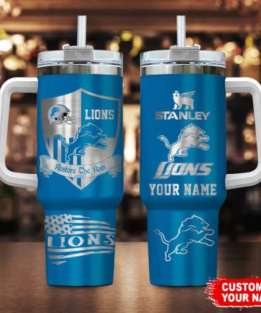 Detroit Lions Nfl Silver Logo Custom Stanley Quencher 40Oz Stainless Steel Tumbler With Handle