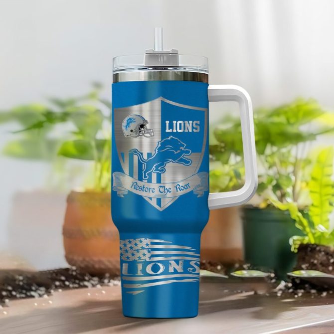 Detroit Lions Nfl Silver Logo Custom Stanley Quencher 40Oz Stainless Steel Tumbler With Handle - Image 2