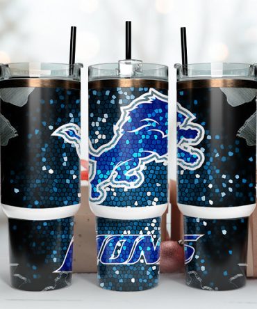 Detroit Lions Nfl Stained Glass Effect Custom Stanley Quencher 40Oz Stainless Steel Tumbler With Handle