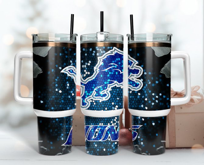 Detroit Lions Nfl Stained Glass Effect Custom Stanley Quencher 40Oz Stainless Steel Tumbler With Handle