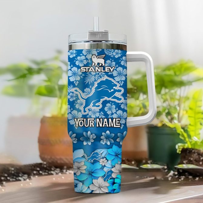 Detroit Lions Nfl Tropical Floral Custom Stanley Quencher 40Oz Stainless Steel - Image 2