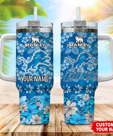 Detroit Lions Nfl Tropical Floral Custom Stanley Quencher 40Oz Stainless Steel