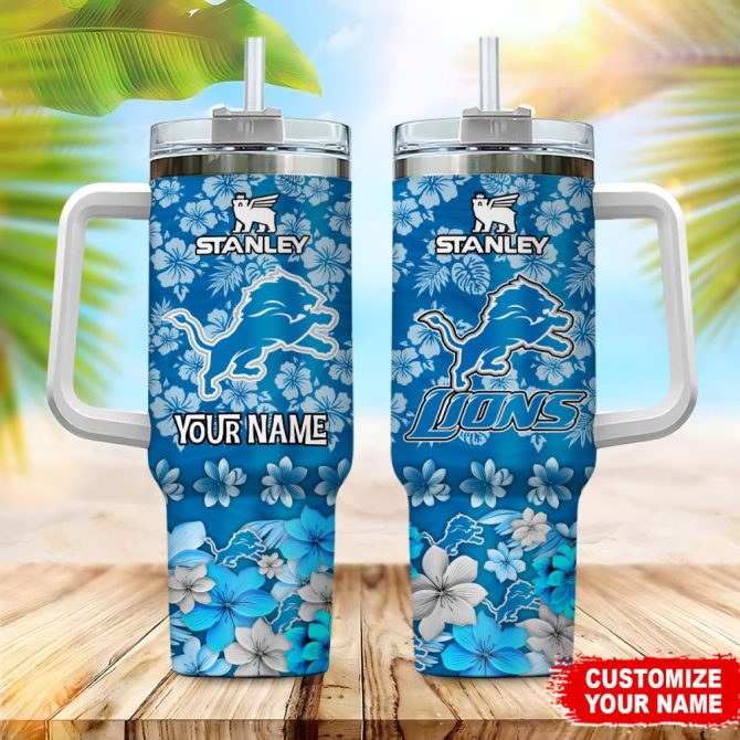 Detroit Lions Nfl Tropical Floral Custom Stanley Quencher 40Oz Stainless Steel