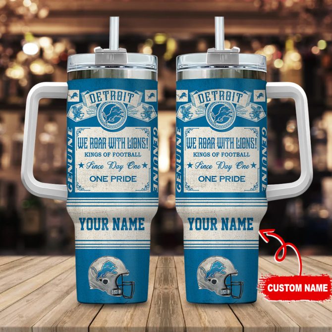 Detroit Lions Nfl Vintage Kings Of Football Custom Stanley Quencher 40Oz Stainless Steel Tumbler With Handle