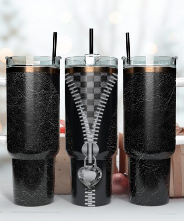 Diamond Heart Zipper Leather Pattern Custom Stanley Quencher 40Oz Stainless Steel Tumbler With Handle
