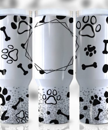 Dog Paw Silver Glitter Custom Stanley Quencher 40Oz Stainless Steel Tumbler With Handle