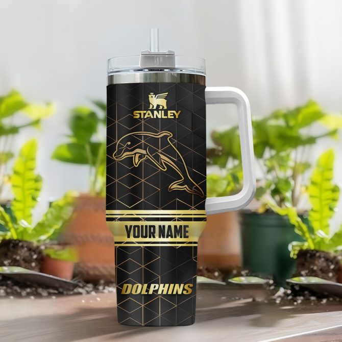 Dolphins Nrl Golden Logo Custom Stanley Quencher 40Oz Stainless Steel Tumbler With Handle - Image 2
