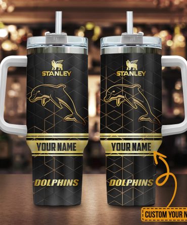 Dolphins Nrl Golden Logo Custom Stanley Quencher 40Oz Stainless Steel Tumbler With Handle