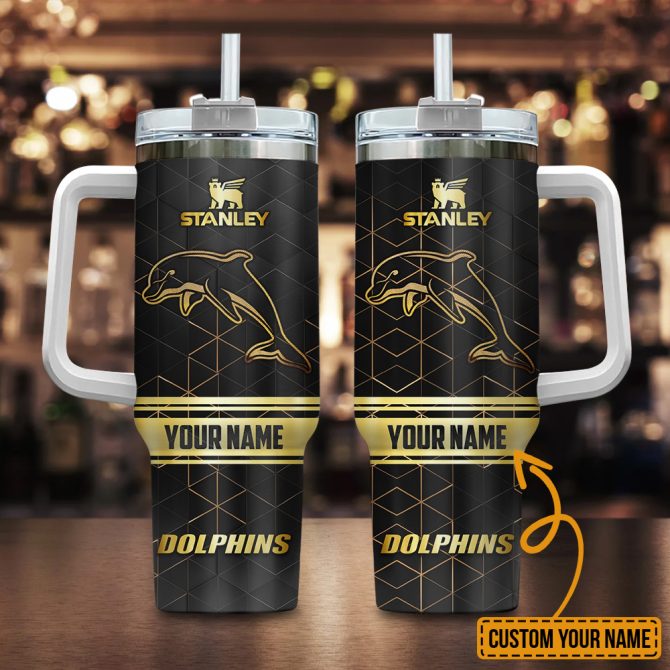 Dolphins Nrl Golden Logo Custom Stanley Quencher 40Oz Stainless Steel Tumbler With Handle