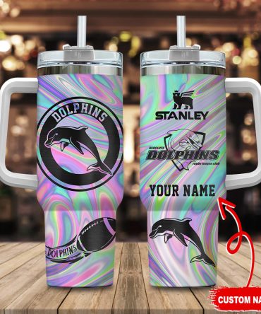 Dolphins Nrl Hologram Effect Custom Stanley Quencher 40Oz Stainless Steel Tumbler With Handle