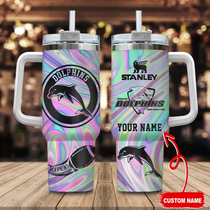 Dolphins Nrl Hologram Effect Custom Stanley Quencher 40Oz Stainless Steel Tumbler With Handle