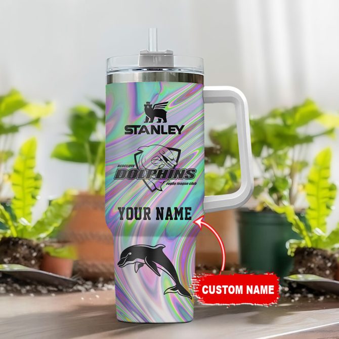 Dolphins Nrl Hologram Effect Custom Stanley Quencher 40Oz Stainless Steel Tumbler With Handle - Image 2