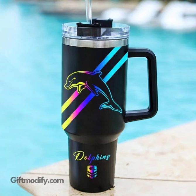 Dolphins Nrl Hologram Logo Custom Stanley Quencher 40Oz Stainless Steel Tumbler With Handle - Image 2