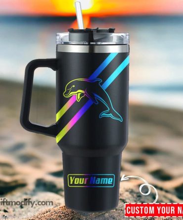 Dolphins Nrl Hologram Logo Custom Stanley Quencher 40Oz Stainless Steel Tumbler With Handle