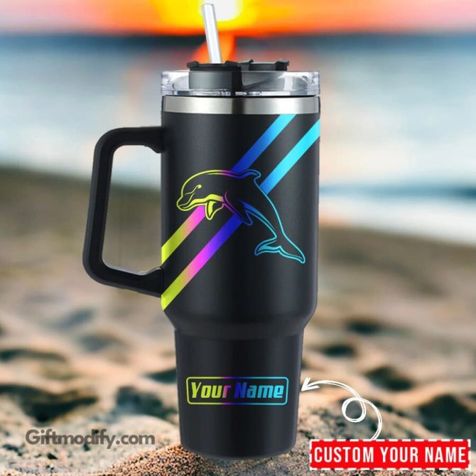 Dolphins Nrl Hologram Logo Custom Stanley Quencher 40Oz Stainless Steel Tumbler With Handle
