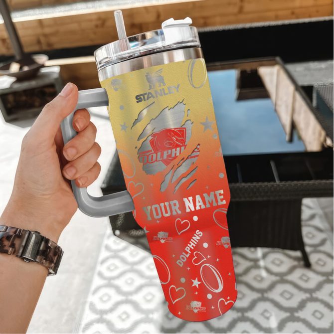 Dolphins Nrl Silver Logo Custom Stanley Quencher 40Oz Stainless Steel Tumbler With Handle - Image 3