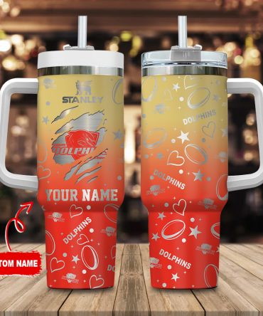 Dolphins Nrl Silver Logo Custom Stanley Quencher 40Oz Stainless Steel Tumbler With Handle