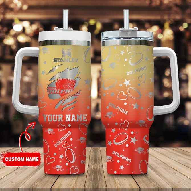 Dolphins Nrl Silver Logo Custom Stanley Quencher 40Oz Stainless Steel Tumbler With Handle