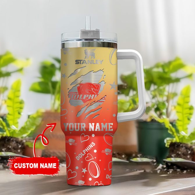 Dolphins Nrl Silver Logo Custom Stanley Quencher 40Oz Stainless Steel Tumbler With Handle - Image 2