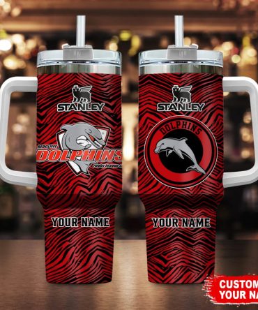 Dolphins Nrl Zubaz Print Custom Stanley Quencher 40Oz Stainless Steel Tumbler With Handle