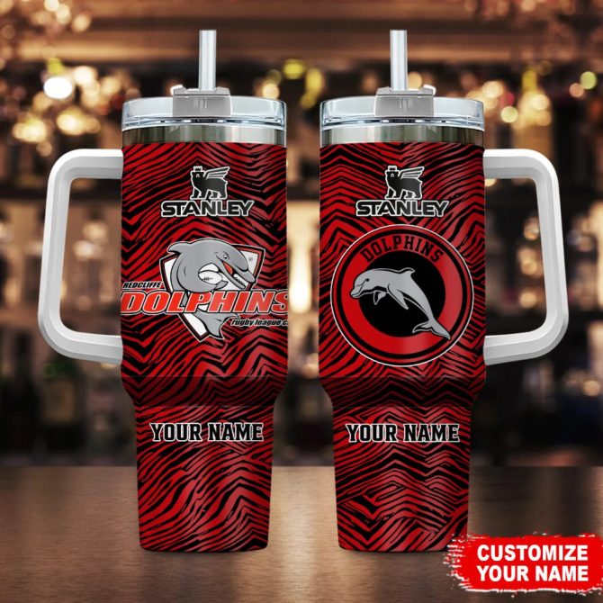 Dolphins Nrl Zubaz Print Custom Stanley Quencher 40Oz Stainless Steel Tumbler With Handle