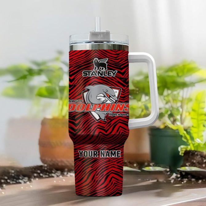 Dolphins Nrl Zubaz Print Custom Stanley Quencher 40Oz Stainless Steel Tumbler With Handle - Image 2