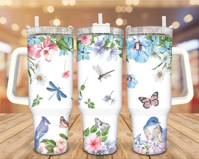 Dragonfly And Birds In Nature Custom Stanley Quencher 40Oz Stainless Steel Tumbler With Handle